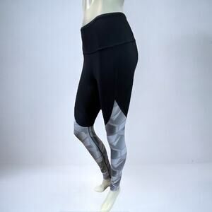Under Armour Geometric Colorblock Leggings Black Grey Compression Running Small